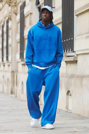 Oversized Boxy Flock Print Wide Leg Tie Cuff Tracksuit cobalt