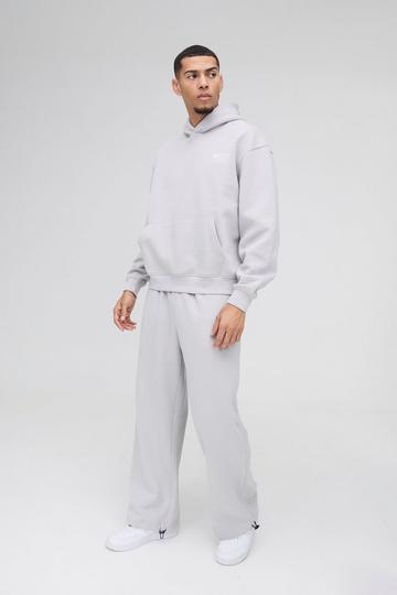 Oversized Boxy Hoodie & Wide Leg Tie Cuff Tracksuit grey marl