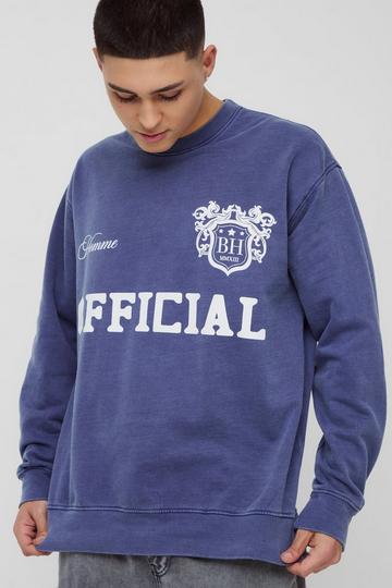 Regular Fit Homme Official Retro Varsity Graphic Washed Sweatshirt navy