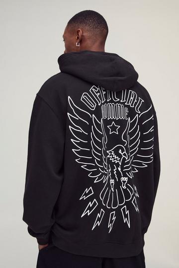 Oversized Official Eagle Line Drawn Graphic Hoodie black