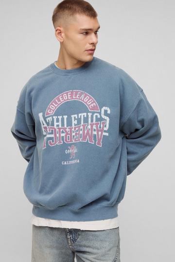 Oversized Washed Varsity Graphic Sweatshirt slate blue