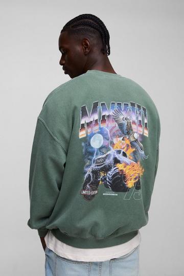 Oversized Washed Titan Truck Graphic Sweatshirt forest