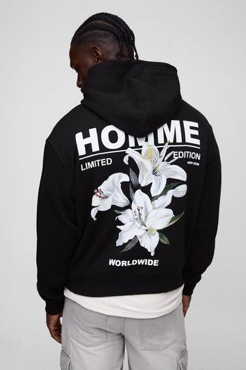 Black Boxy Homme Lily Graphic Hoodie