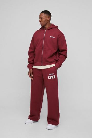 Zip Through Moto And Jogger Print Tracksuit burgundy