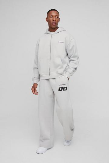 Regular Fit Zip Through Moto And Jogger Print Tracksuit light grey