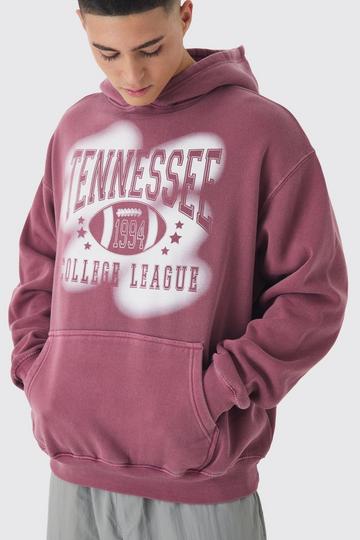 Oversized New York Varsity Stencil Graphic Washed Hoodie plum