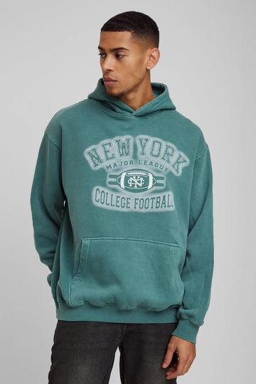 Oversized Gebleekte New York Varsity Stencil Hoodie Met Print forest