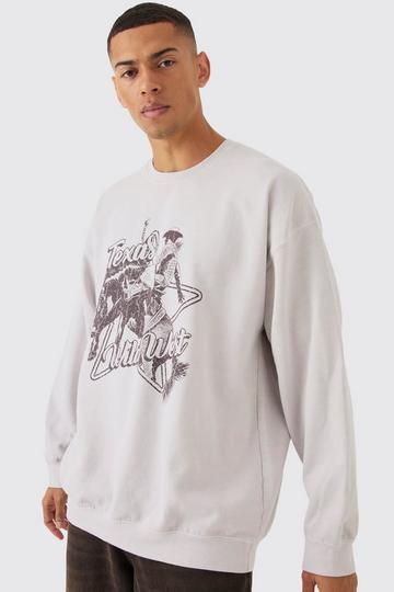 Stone Beige Oversized Heavyweight Texas Western Graphic Washed Sweatshirt