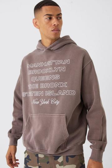 Oversized Washed New York Graphic Hoodie mahogany