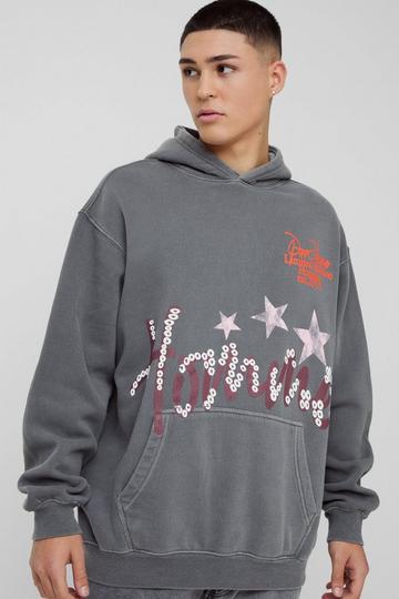 Oversized Gebleekte Homme Hoodie Met Print En Reliëf charcoal