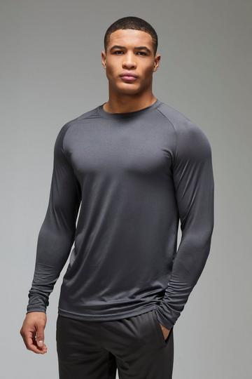 Man Active Dun Essentials Raglan Fitness T-Shirt Met Lange Mouwen charcoal