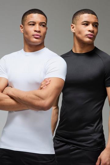 Man Active Lightweight Essentials Gym Muscle Fit Raglan T-shirt 2 Pack multi