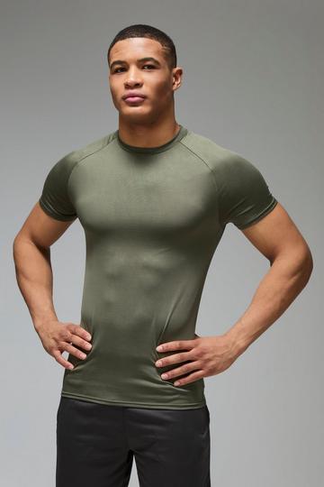 Man Active Lightweight Essentials Gym Muscle Fit Raglan T-shirt khaki