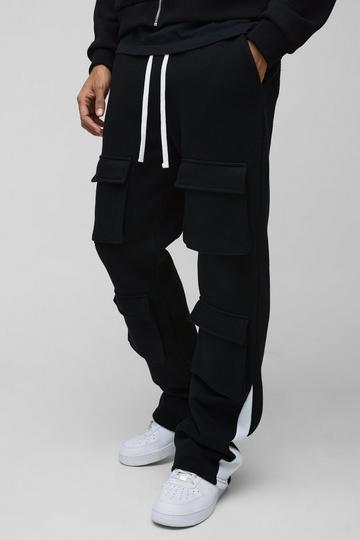 Black Slim Fit Multi Pocket Flare Stacked Gusset Jogger