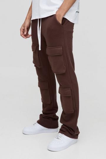 Slim Fit Multi Pocket Flare Stacked Jogger chocolate