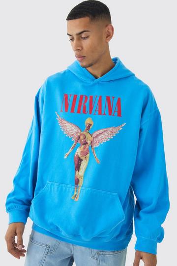 Oversized Nirvana License Wash Print Hoodie blue