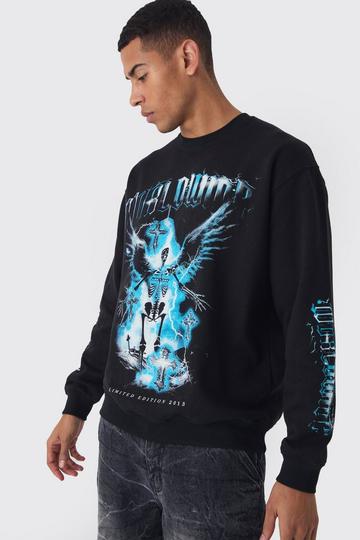 Oversized Gothic Print Long Sleeve Sweatshirt black