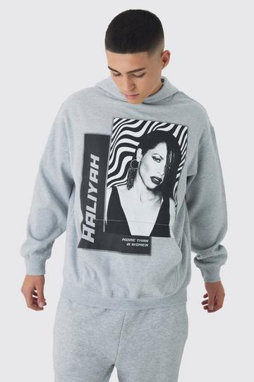 Oversized Aaliyah License Print Hoodie grey