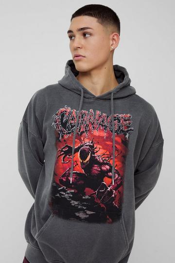 Charcoal Grey Oversized Marvel Venom Carnage Wash License Print Hoodie