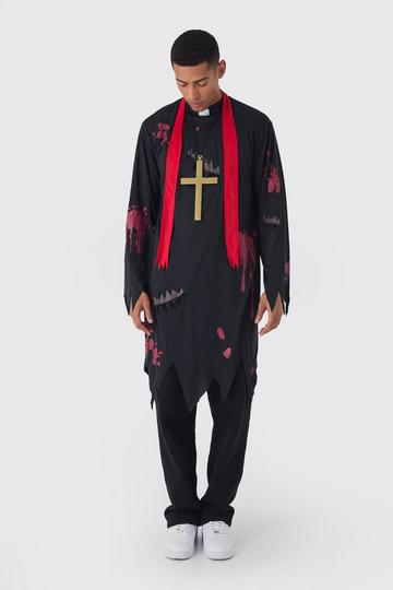 Zombie Vicar Fancy Dress Costume red