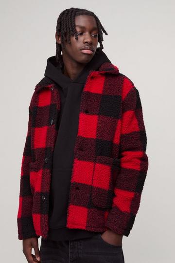 Red Regular Fit Borg Check Overshirt