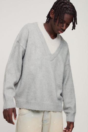 Oversized Double Layer Brushed Knitted Jumper grey