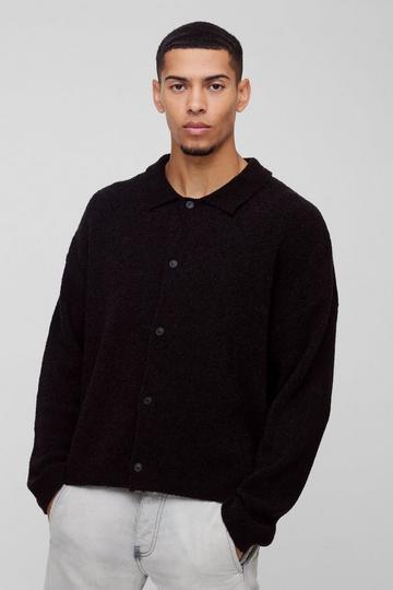 Black Boxy Fit Brushed Knit Cardigan