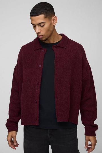 Burgundy Red Boxy Fit Brushed Knit Shirt