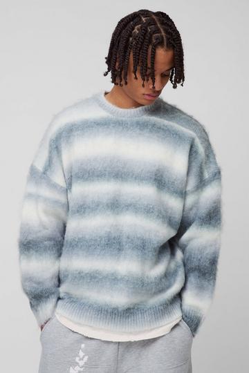 Oversized Boxy Brushed Stripe Knitted Jumper grey