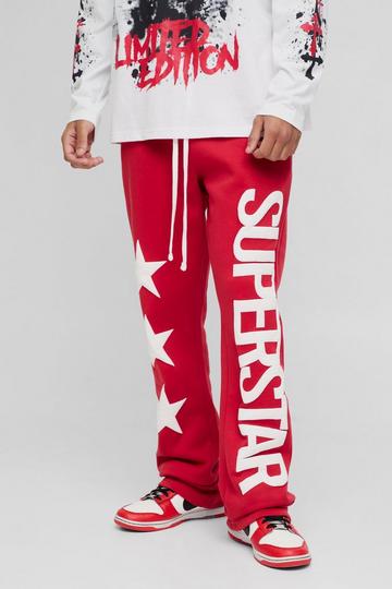 Slim Flared Stacked Superstar Puff Print Joggers red