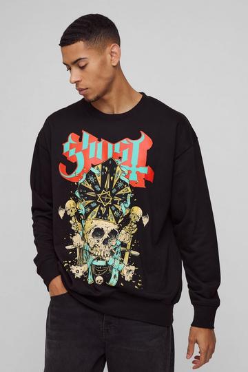 Black Oversized Ghost Band License Print Sweatshirt