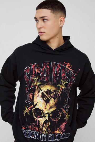 Oversized Slayer Band License Print Hoodie black