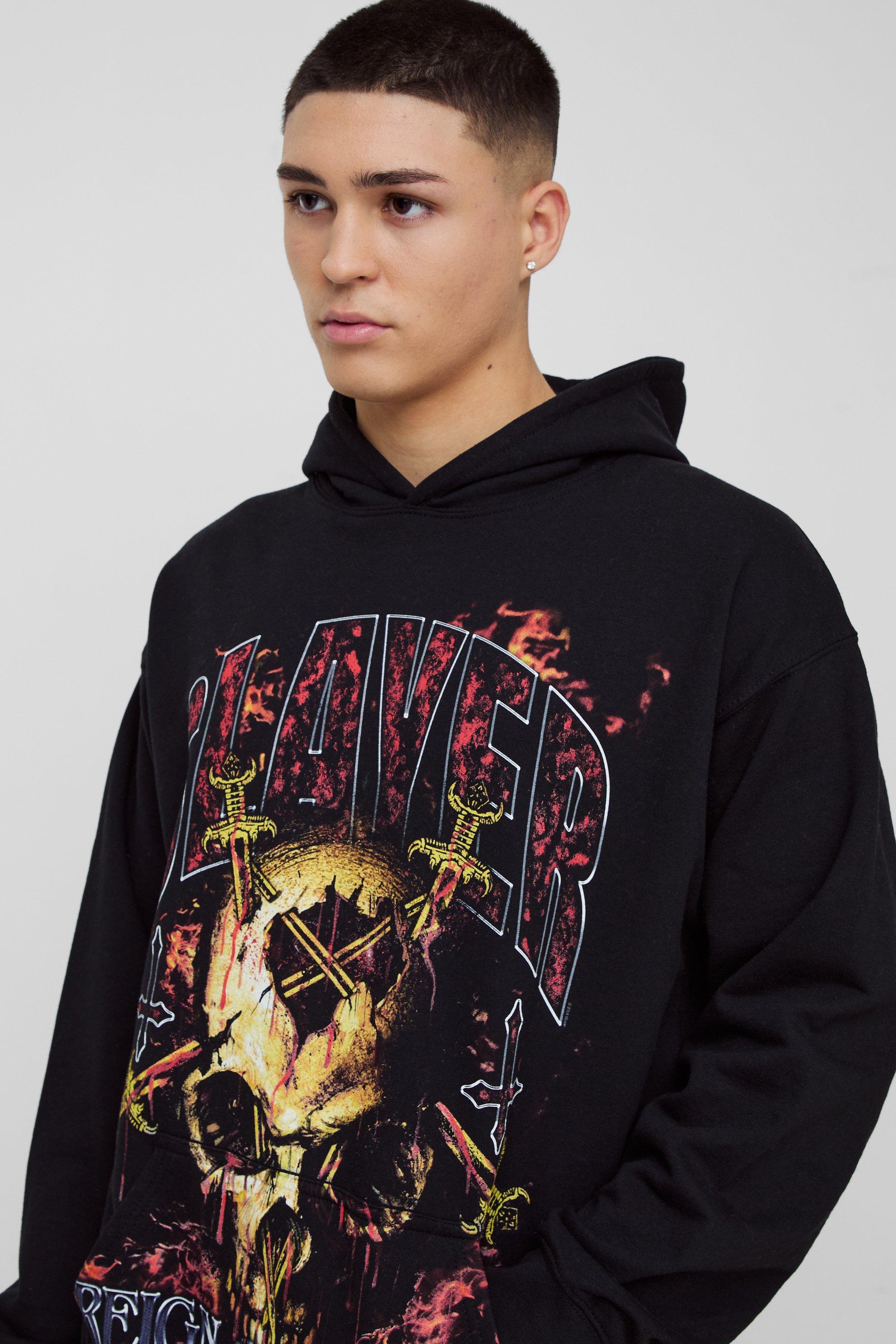 Oversized Slayer Band License Print Hoodie boohoo