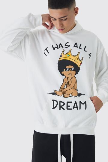 Oversized Biggie Cartoon License Print Hoodie white