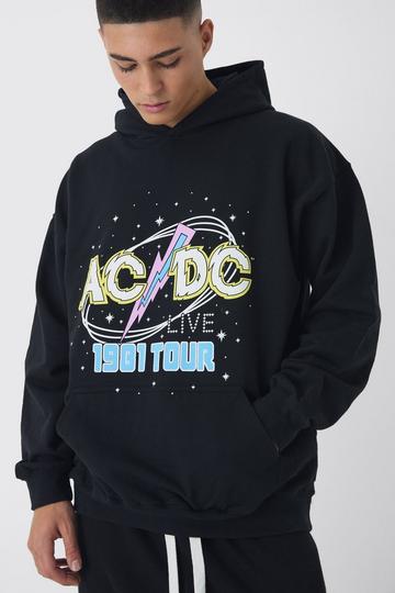 Oversized ACDC Band Tour License Print Hoodie black