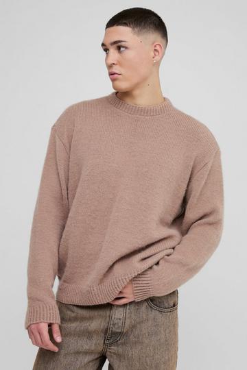 Stone Beige Oversized Boxy Brushed Knitted Jumper