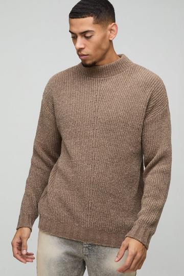 Relaxed Fit Boucle Funnel Neck Knitted Jumper brown