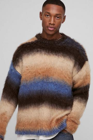 Oversized Ombre Brushed Stripe Knitted Jumper brown