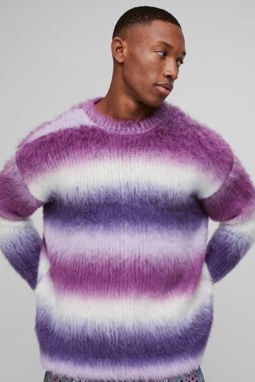 Oversized Ombre Brushed Stripe Knitted Jumper purple