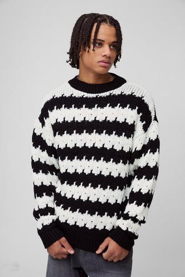 Black Oversized Boxy Patterned Knitted Jumper