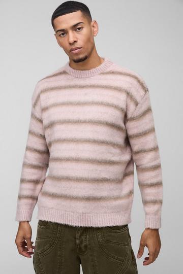 Oversized Brushed Crew Neck Knitted Jumper pink