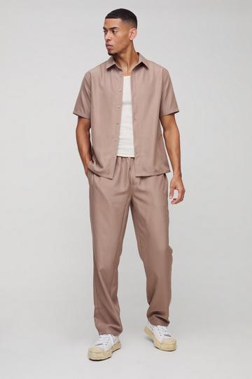 Short Sleeve Soft Twill Smart Shirt & Trouser Set taupe