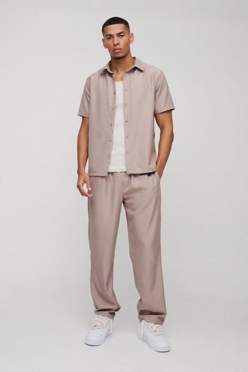 Short Sleeve Soft Twill Smart Shirt & Trouser Set mocha