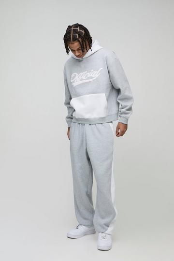 Oversized Boxy Colour Block Puff Print Tracksuit grey