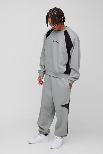 Oversized Boxy Colour Block Homme Embroidered Sweatshirt tracksuit charcoal