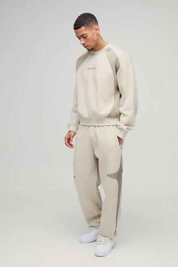 Oversized Boxy Colour Block Homme Embroidered Sweatshirt tracksuit taupe