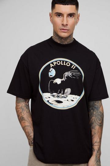 Tall Oversized Nasa Eagle Moon License T-Shirt black