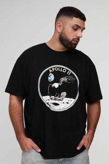 Plus Oversized Nasa Eagle Moon License T-Shirt black