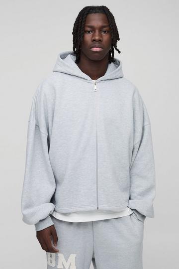 Grey Extreme Oversized Boxy Zip Through Hoodie