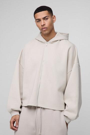 Stone Beige Extreme Oversized Boxy Zip Through Hoodie